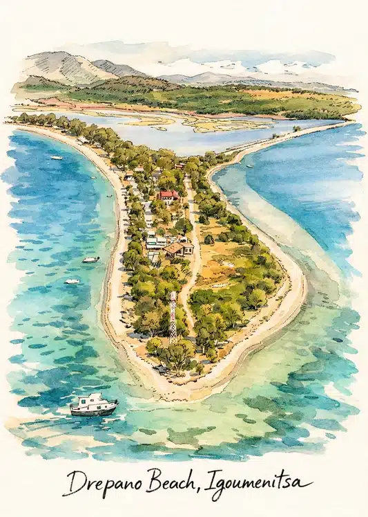 Drepano Beach Igoumenitsa long sandy beach calm waters Greece