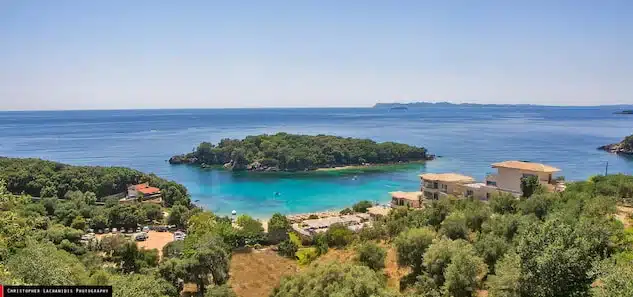 panoramic photo of Agia paraskevi beach perdika  Greece