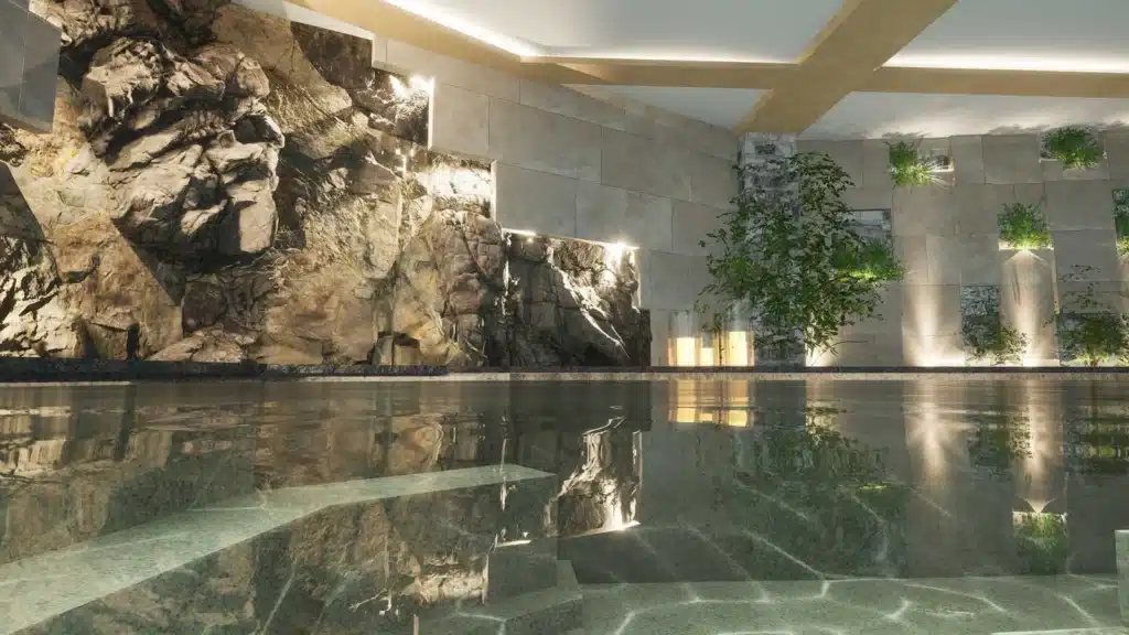 Stein und Wasser im Spa des Mikro Papigo 1700