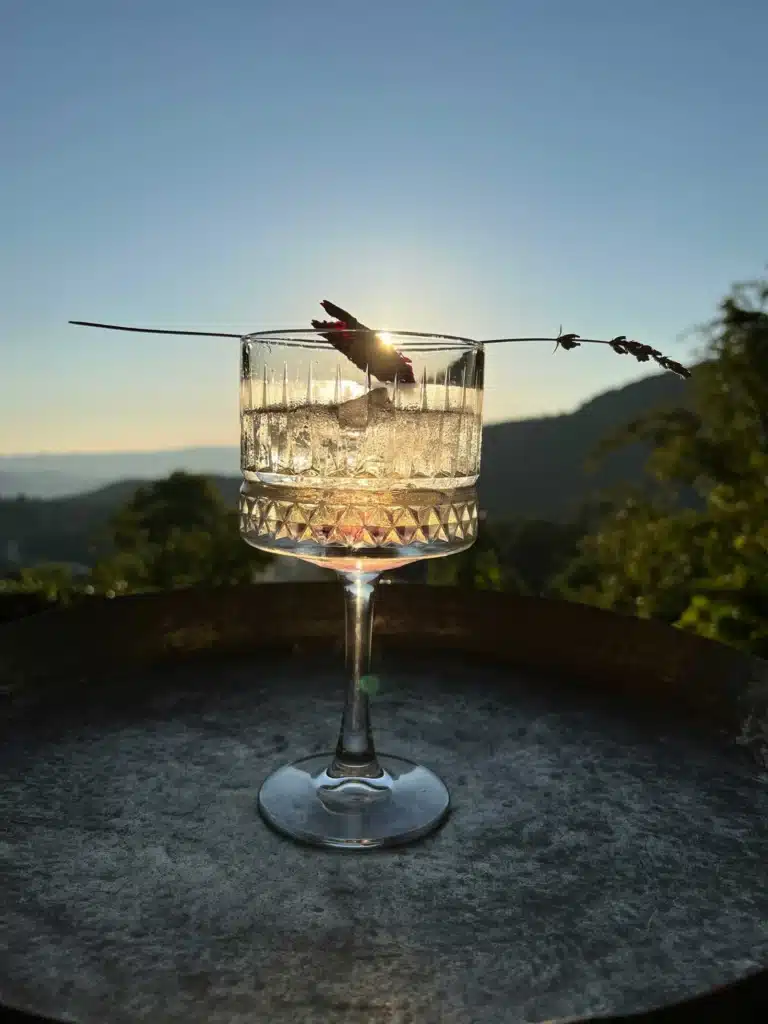 Ein Cocktail auf der Terrasse der Veranda at 1700 mit Blick auf die Schlucht